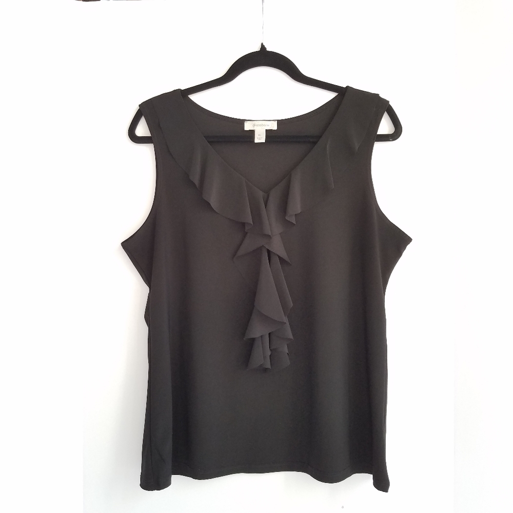 Dressbarn Ruffle Neck Sleeveless Shell Black XL